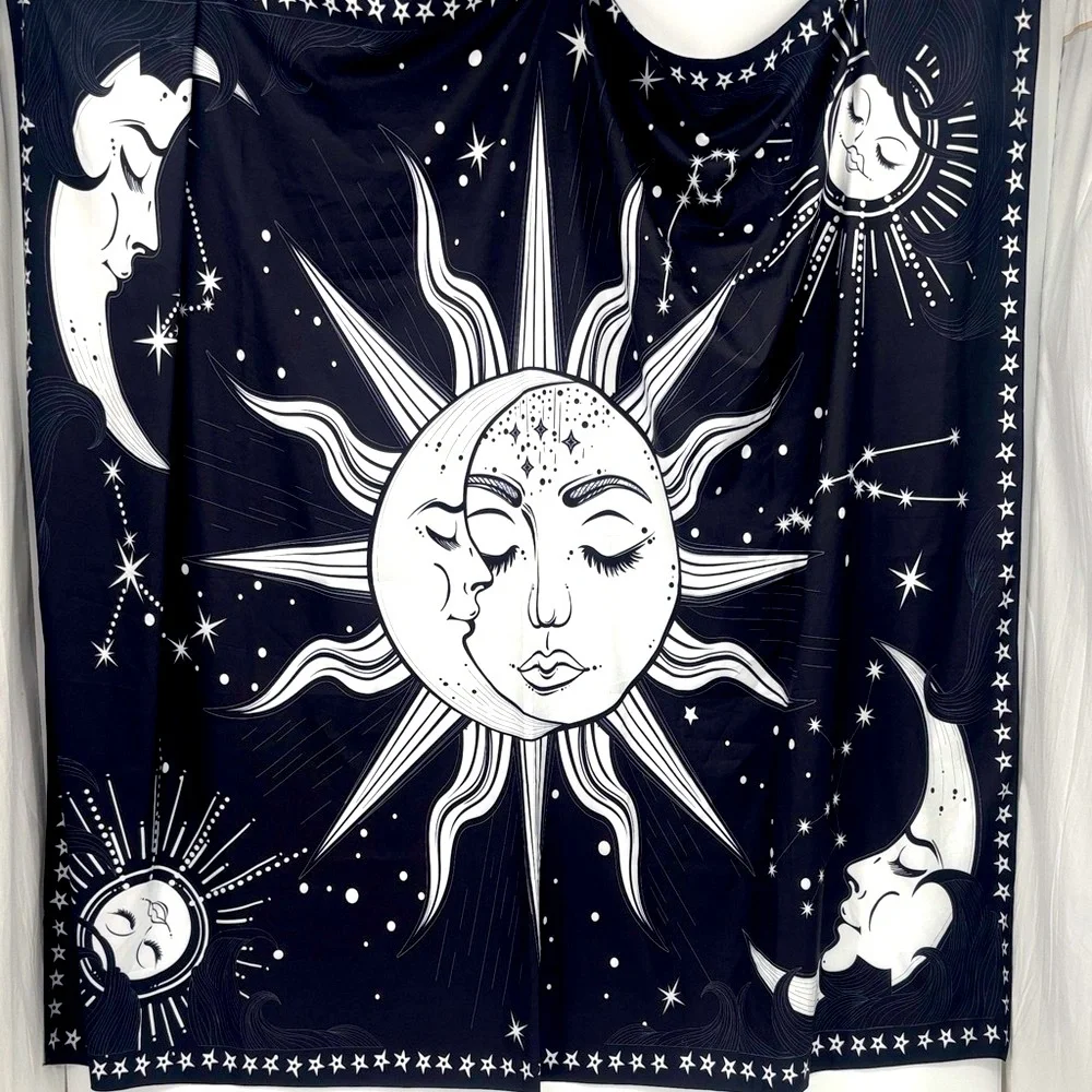 Vintage Whimsigoth Celestial Sun and Moon Tapestry Wall Art Beach Blanket Throw
